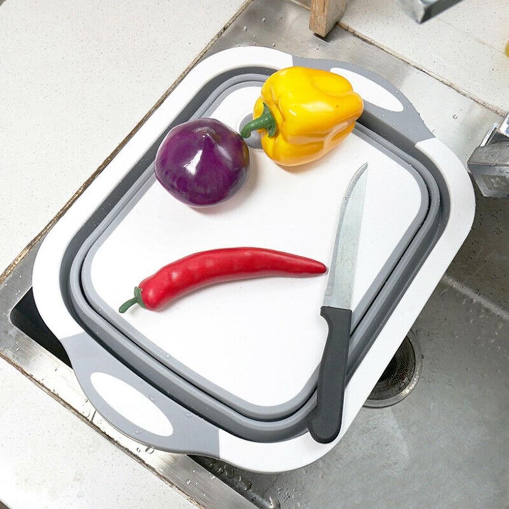 Silicone chopping board and basket combo for slicing, washing, and storing produce