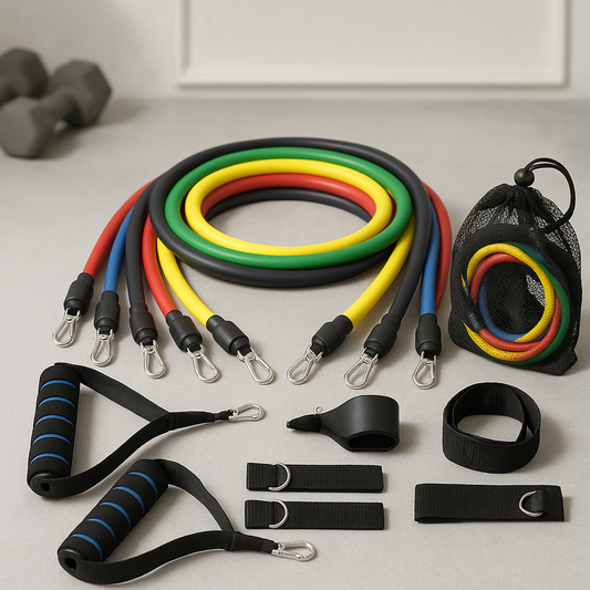 Portable and compact resistance band workout set for home, office, or travel
