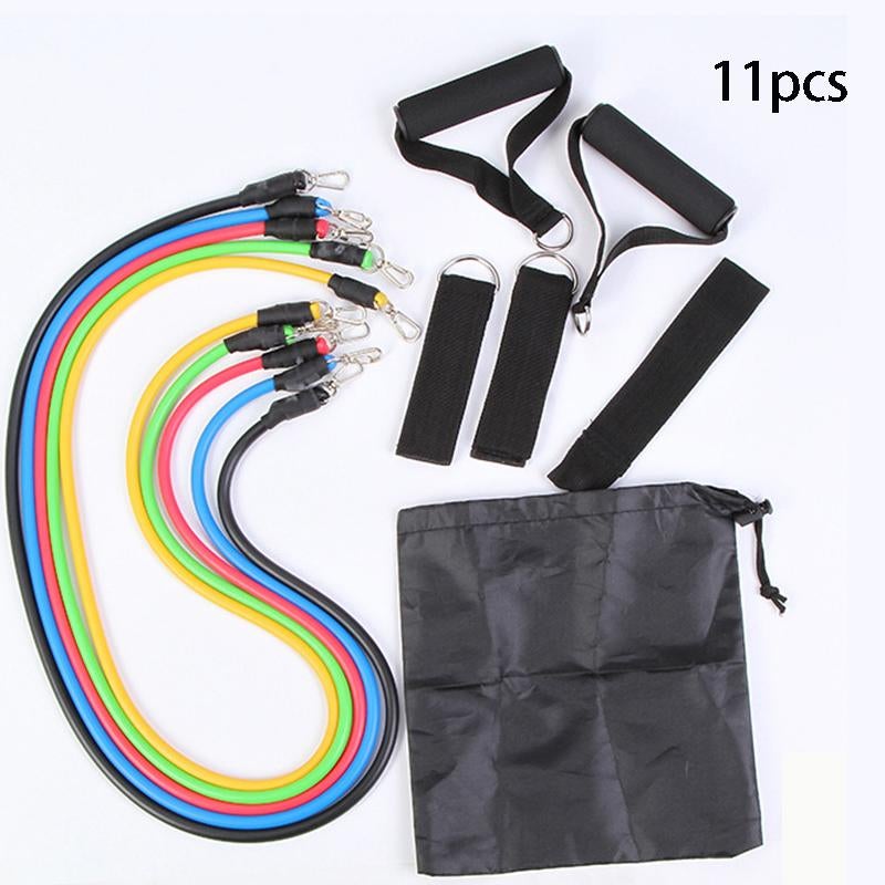 11-piece resistance band workout set with adjustable bands from 10 to 150 lbs