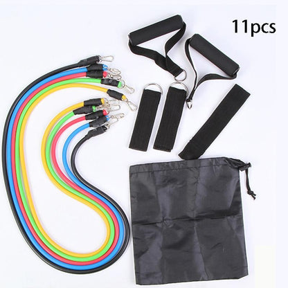 11-piece resistance band workout set with adjustable bands from 10 to 150 lbs