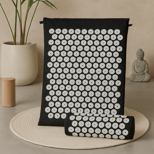 Stress-relief acupressure mat and cushion set for home or yoga practice