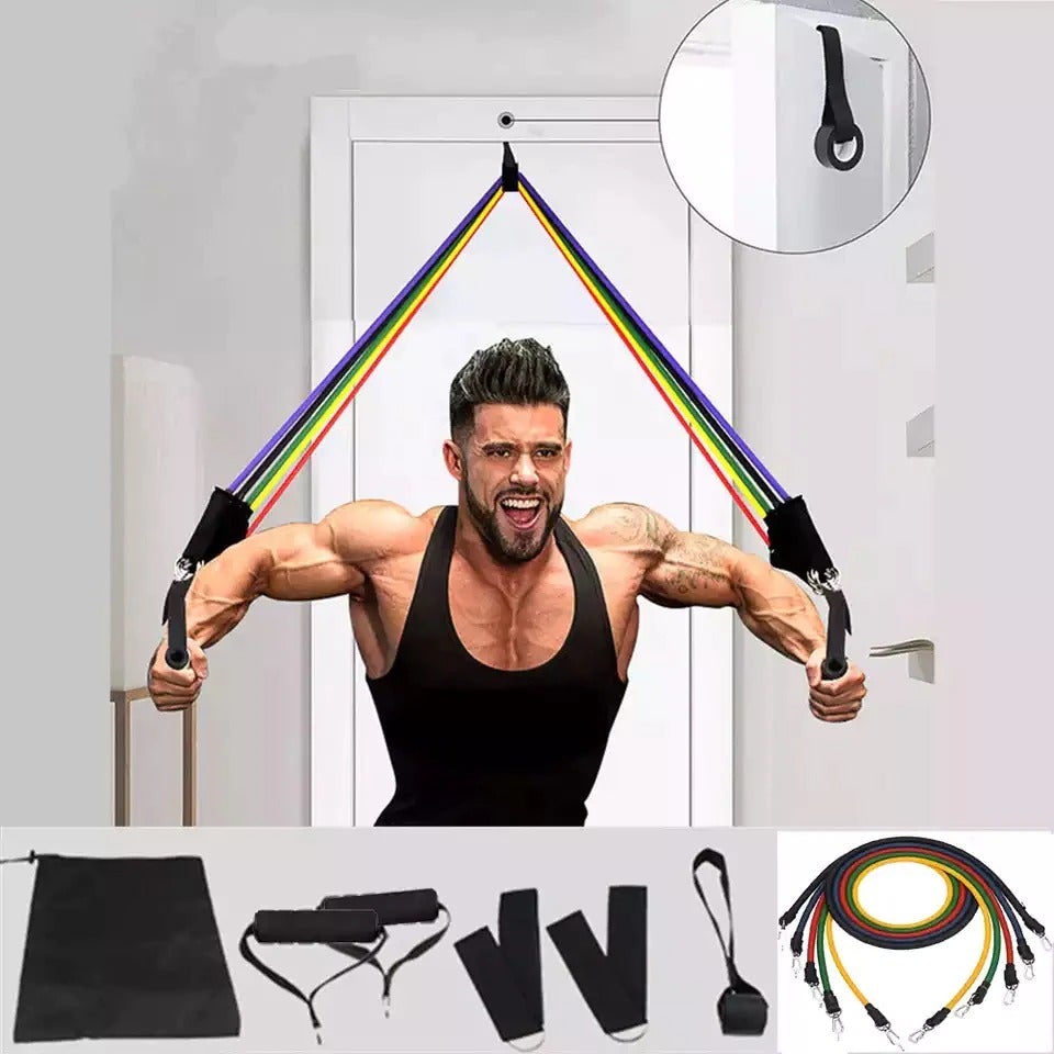 Resistance bands set with door anchor, handles, ankle straps, and carry bag
