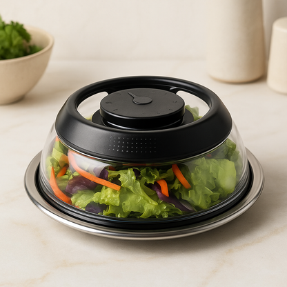 Silicone black vacuum seal food lid preserving food in a bowl