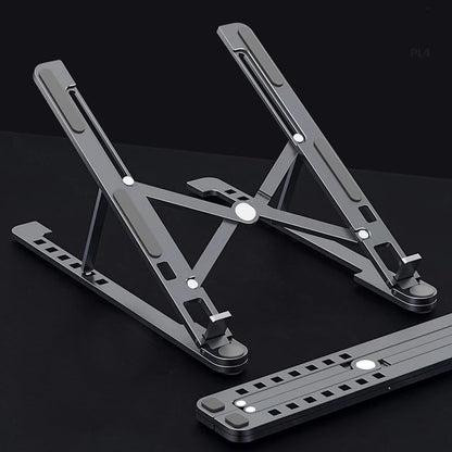 Adjustable aluminum laptop riser for ergonomic typing and posture support
