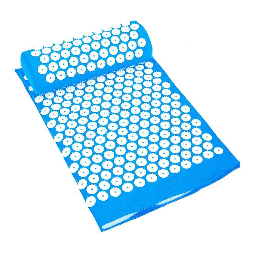 blue Acupressure mat and cushion set promoting stress relief and improved circulation
