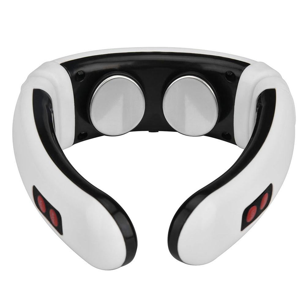 Neck massager with soothing pulse, heat, and gentle traction for full support