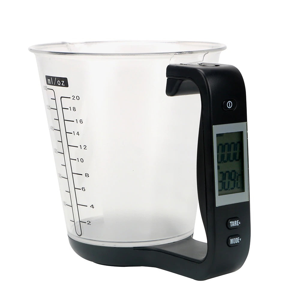 Digital LCD measuring cup scale for weighing ingredients and reading temperature in real time