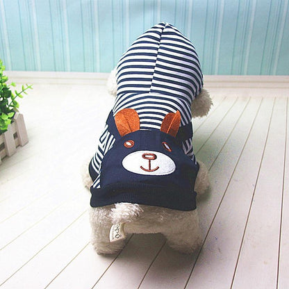 Warm and comfortable dog winter sweater with stripes and hoodie