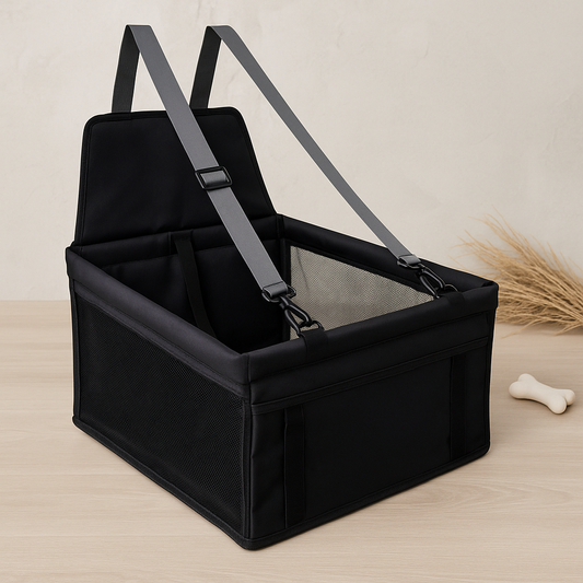 Durable black dog car seat carrier providing comfort and security during travel