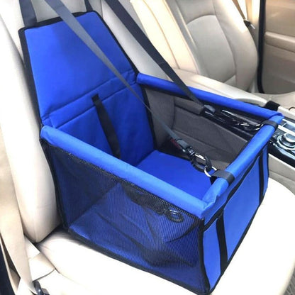 Foldable blue dog car seat carrier, lightweight and easy to install for road trips