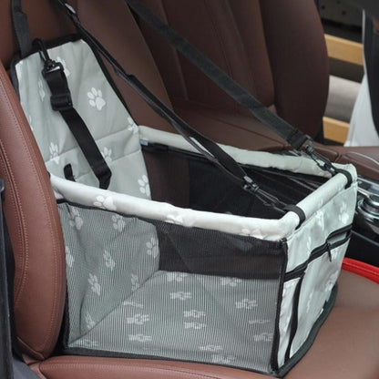 Foldable pet car hammock seat carrier for dogs and cats, secure and travel-friendly.