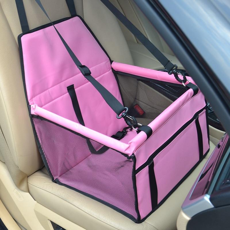 Foldable pink dog car seat carrier, lightweight and easy to install for road trips