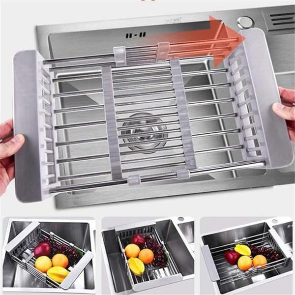 Adjustable kitchen sink rack made of durable stainless steel