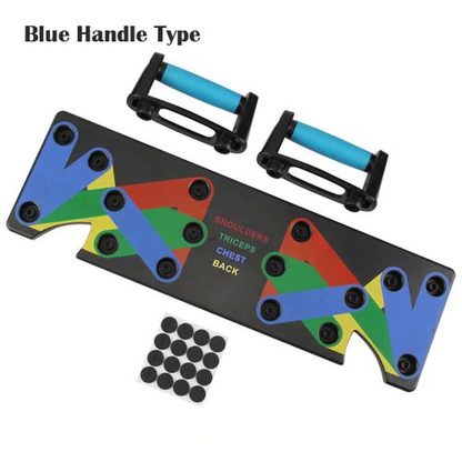 Full-body push up trainer with color-coded positions for different muscle groups