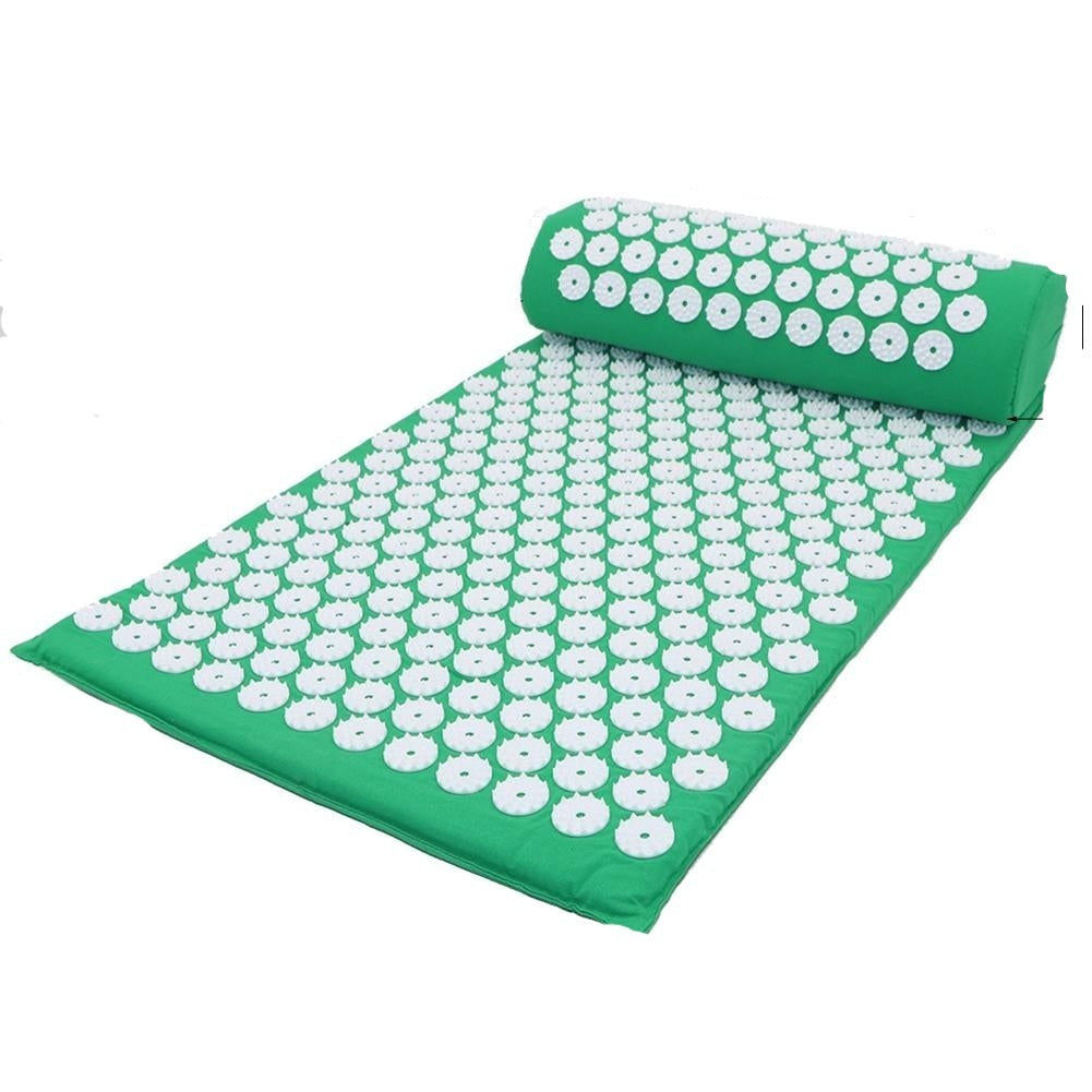 green Yoga acupressure mat with massage cushion for post-yoga recovery and relaxation