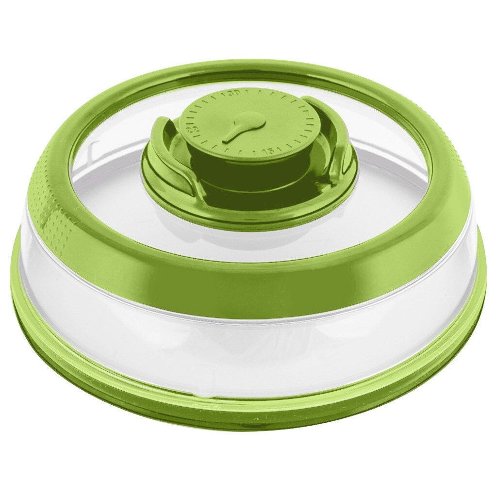 Green kitchen vacuum-seal food cover for airtight storage of leftovers