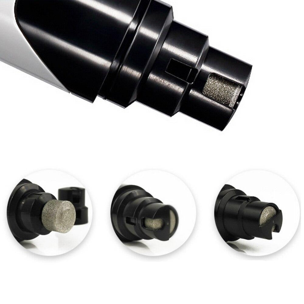 Close-up of the trimmer head of a rechargeable pet nail clipper
