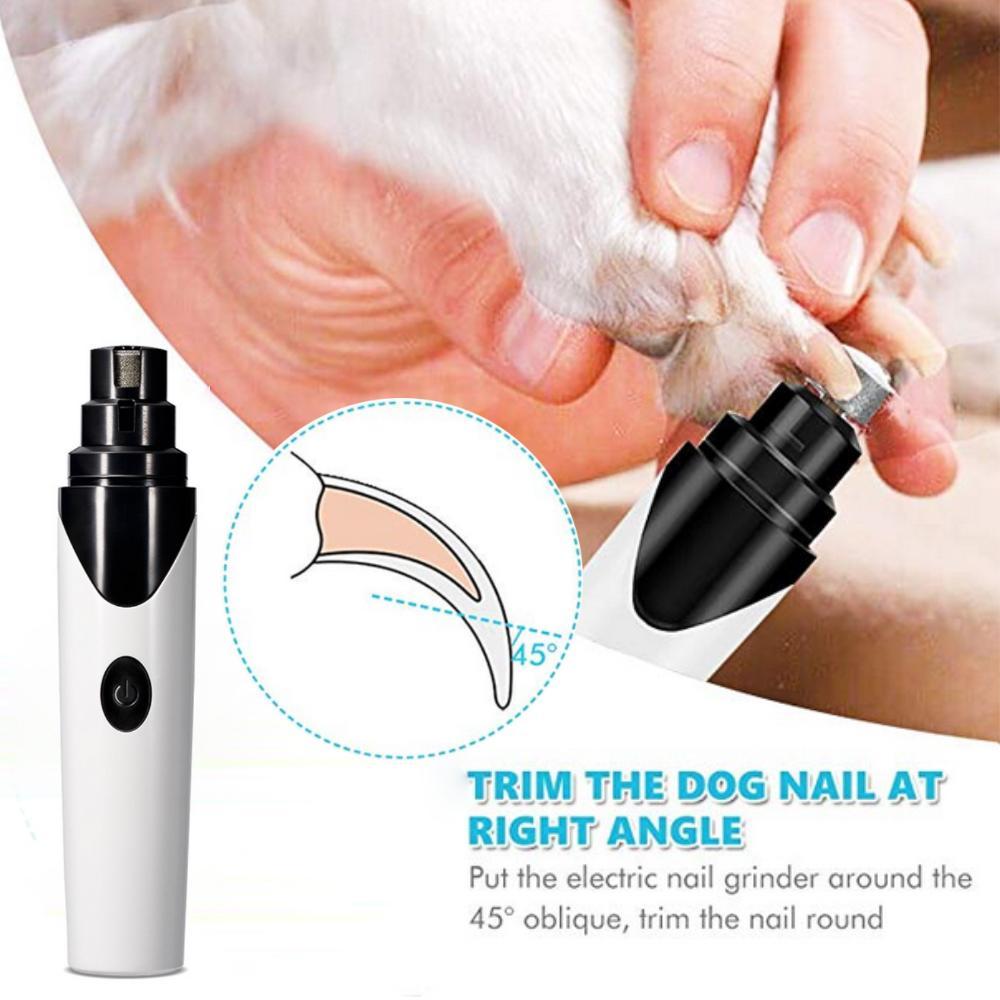 Step-by-step instructions showing how to safely use a rechargeable pet nail clipper
