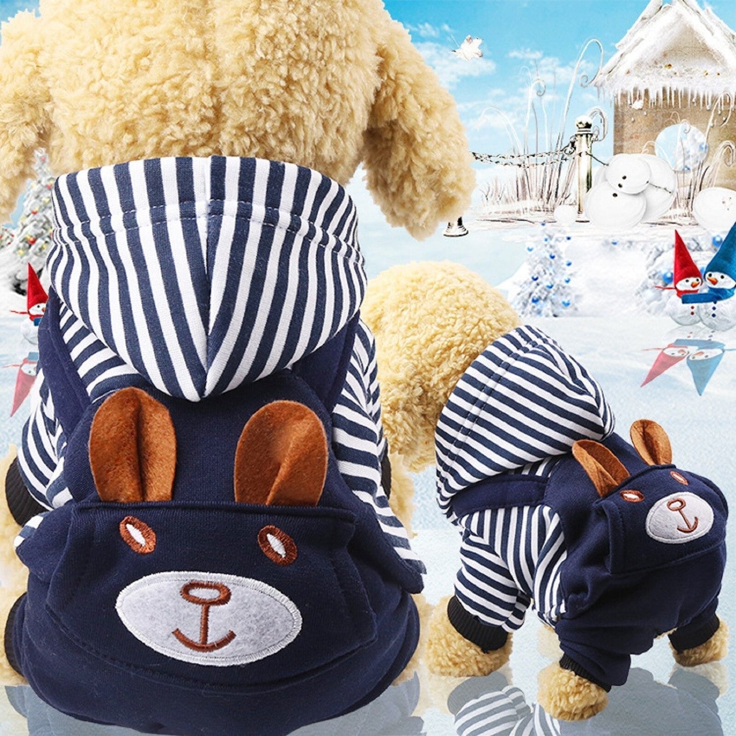 Winter outfit for dogs: striped hoodie designed for warmth and comfort