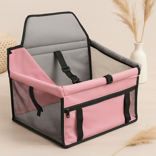 Pink dog travel car seat carrier for small pets, secure and portable
