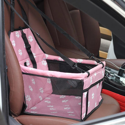 Pink foldable pet car hammock seat carrier for dogs and cats, secure and travel-friendly