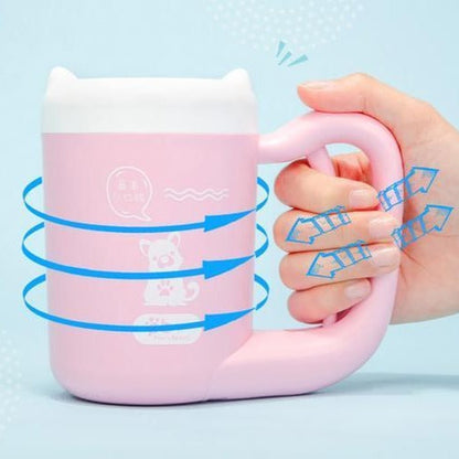 Guide showing how to use the pink outdoor pet paw washer for dogs and cats