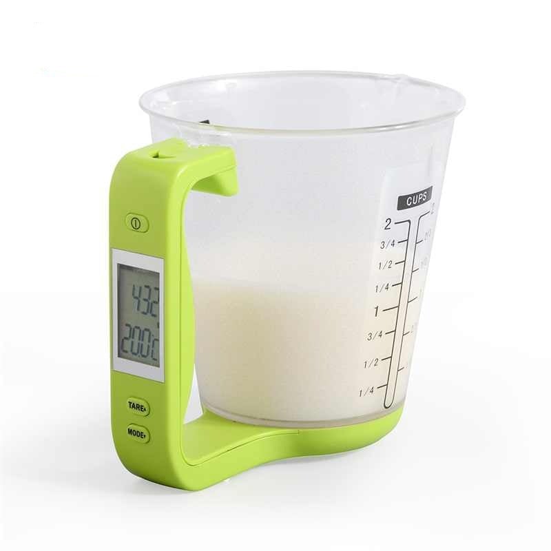 Precision digital measuring cup scale in action for accurate cooking and baking