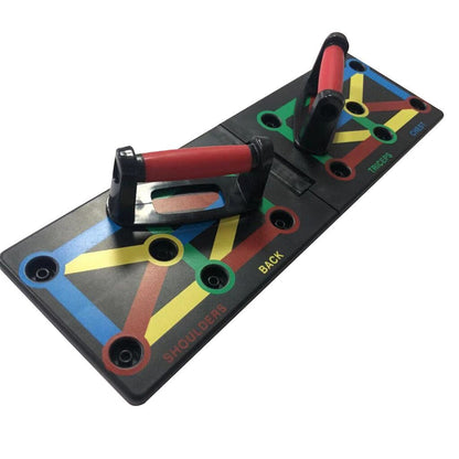 Color-coded push up board for efficient chest, arm, shoulder, and core exercises
