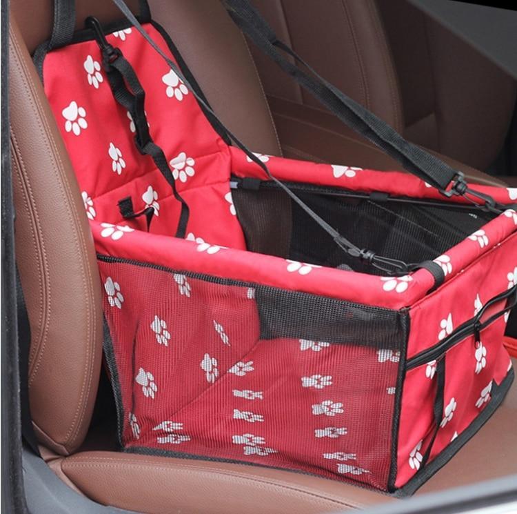 Secure foldable red dog car hammock carrier designed for back seat protection