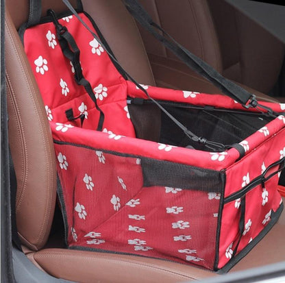 Secure foldable red dog car hammock carrier designed for back seat protection