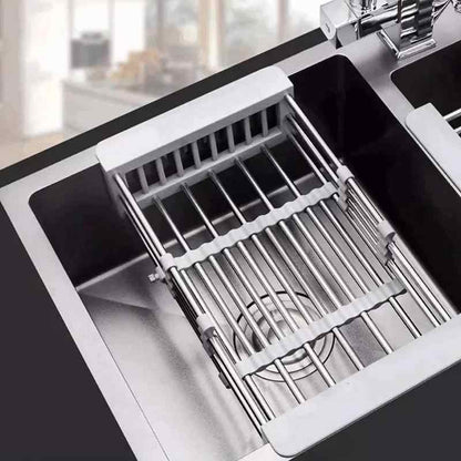 Retractable stainless steel sink rack for drying dishes and kitchen storage