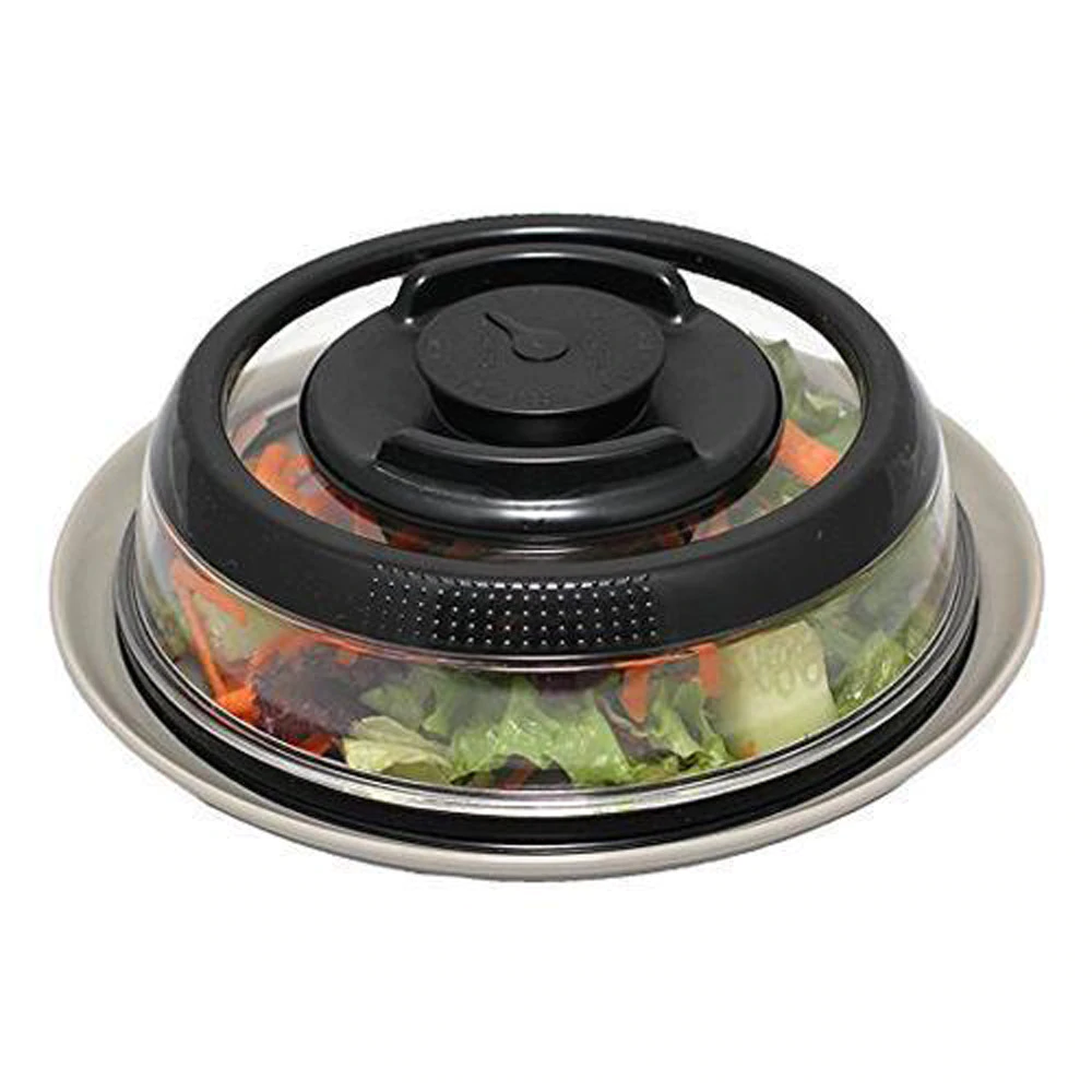 Reusable black vacuum seal lid covering leftovers for freshness