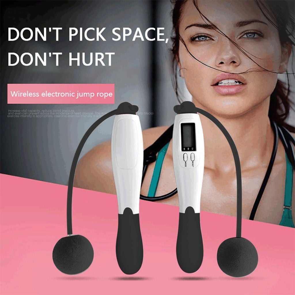 Rope-free jump rope for indoor or outdoor fitness with built-in tracking