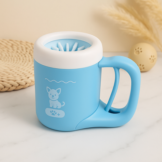 Blue silicone pet paw washer for cleaning muddy or dirty paws outdoors