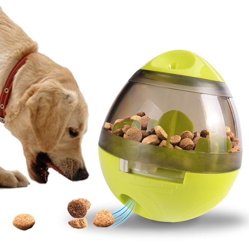 Dog enjoying an interactive feeding toy that encourages play and slow feeding