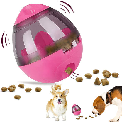 Smart interactive feeding toy showing the food outlet for pets to retrieve treats
