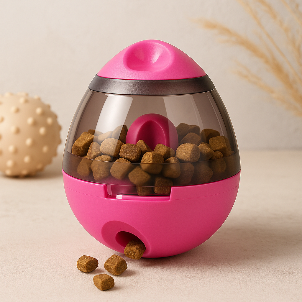 Smart interactive pet toy displayed on a normal background for feeding and play