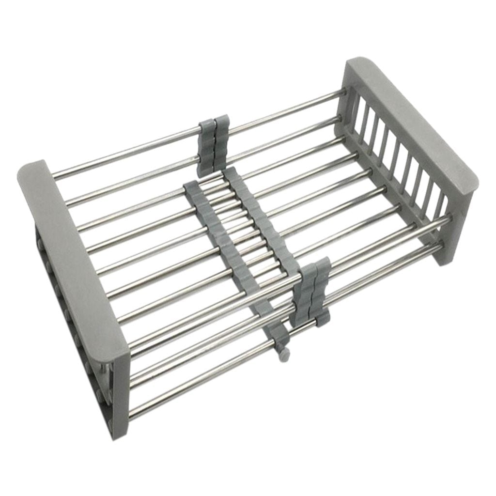 Space-saving over-the-sink stainless steel rack for dish drying and organization