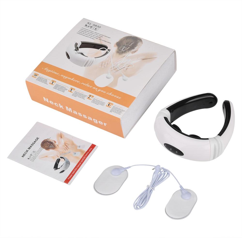 U-shaped ergonomic neck massager providing low-frequency pulses and heat therapy